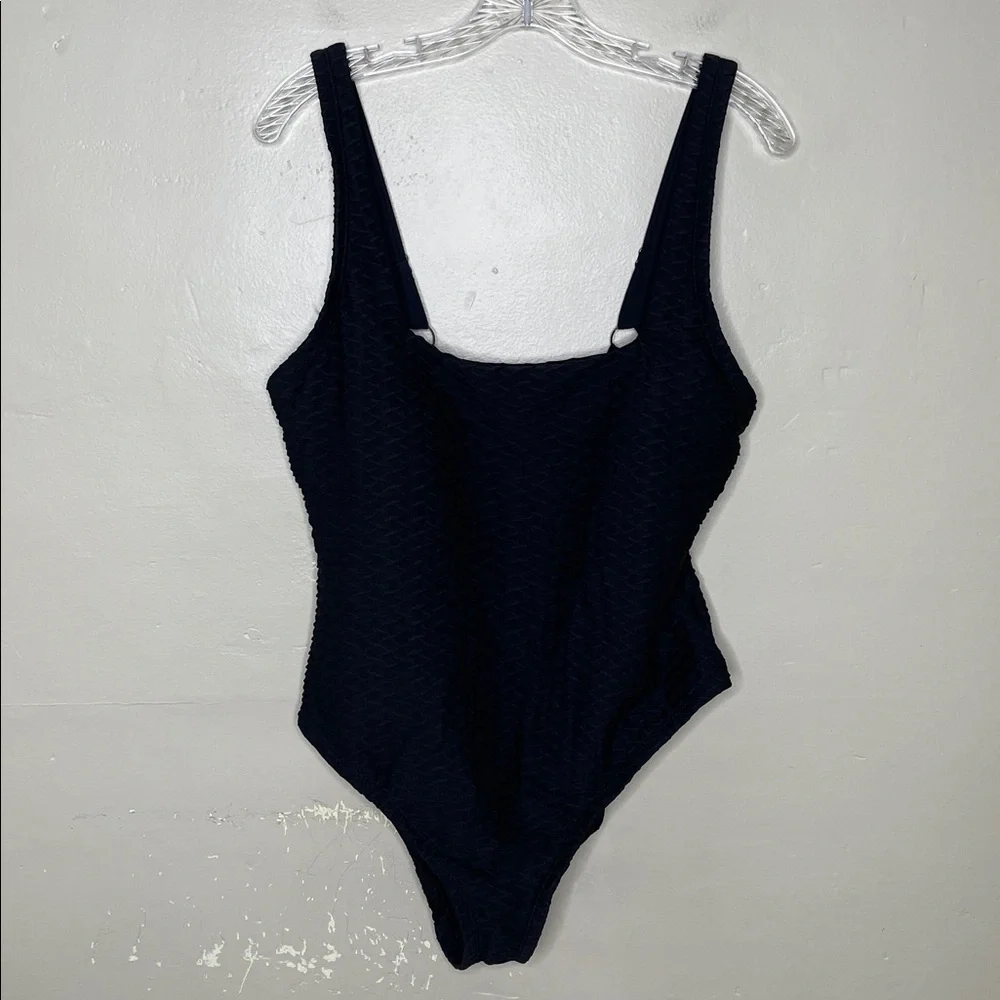 SOL BORNE Black One Piece Swimsuit High Thigh Textured Fabric Lined 1X